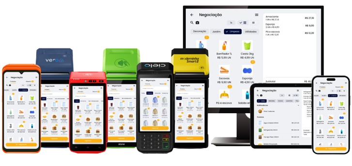 Comanda Pro funcionando em maquininhas, celulares, computador e tablet