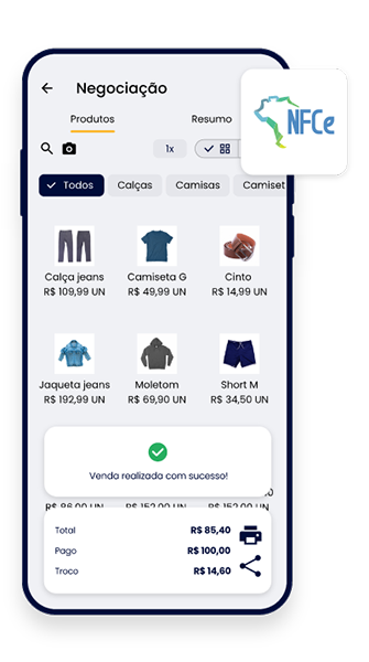 Tela do Sistema PDV emitindo NFC-e após uma venda