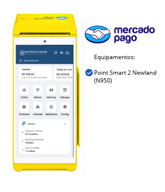 Sistema PDV em maquininha Smart POS Mercado Pago Point Smart 2 Newland N950